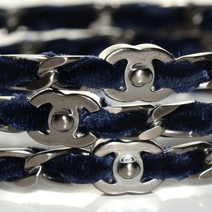 Chanel Velvet Chain Bangle Set of 3 Blue Silver M 3 of 5