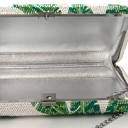 Judith Leiber Crystal Tropic Banana Leaves Minaudiere Clutch Green Silver 5 of 9