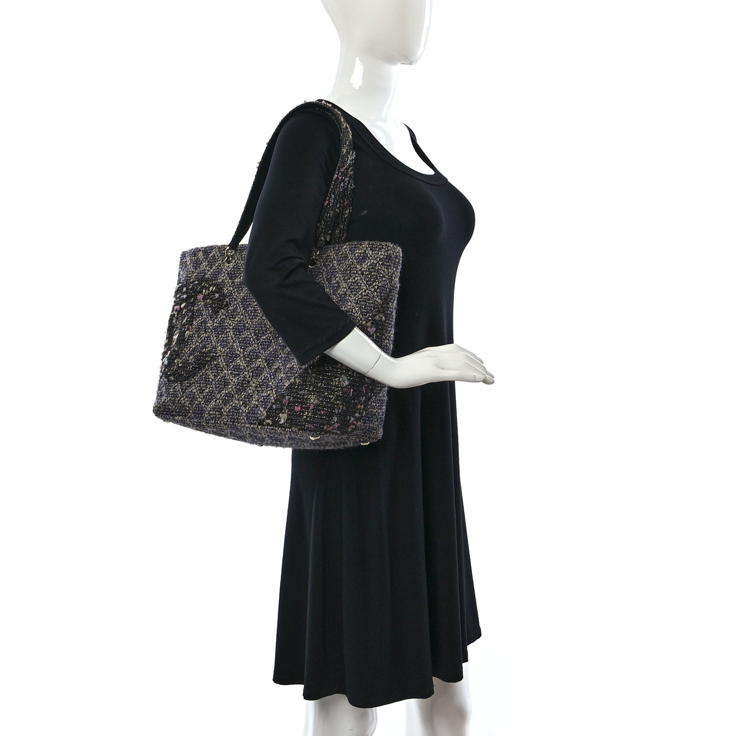 Tweed Quilted Cambon Tote Black