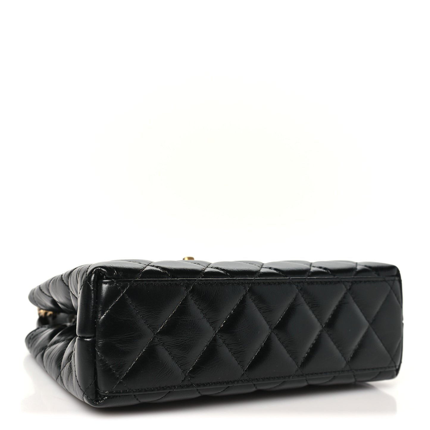 Shiny Aged Calfskin Quilted Nano Kelly Shopper Black