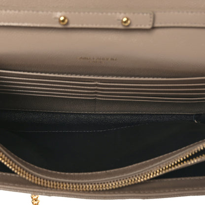 Saint Laurent Grain De Poudre Matelasse Chevron Monogram Chain Wallet Dark Beige 5 of 9