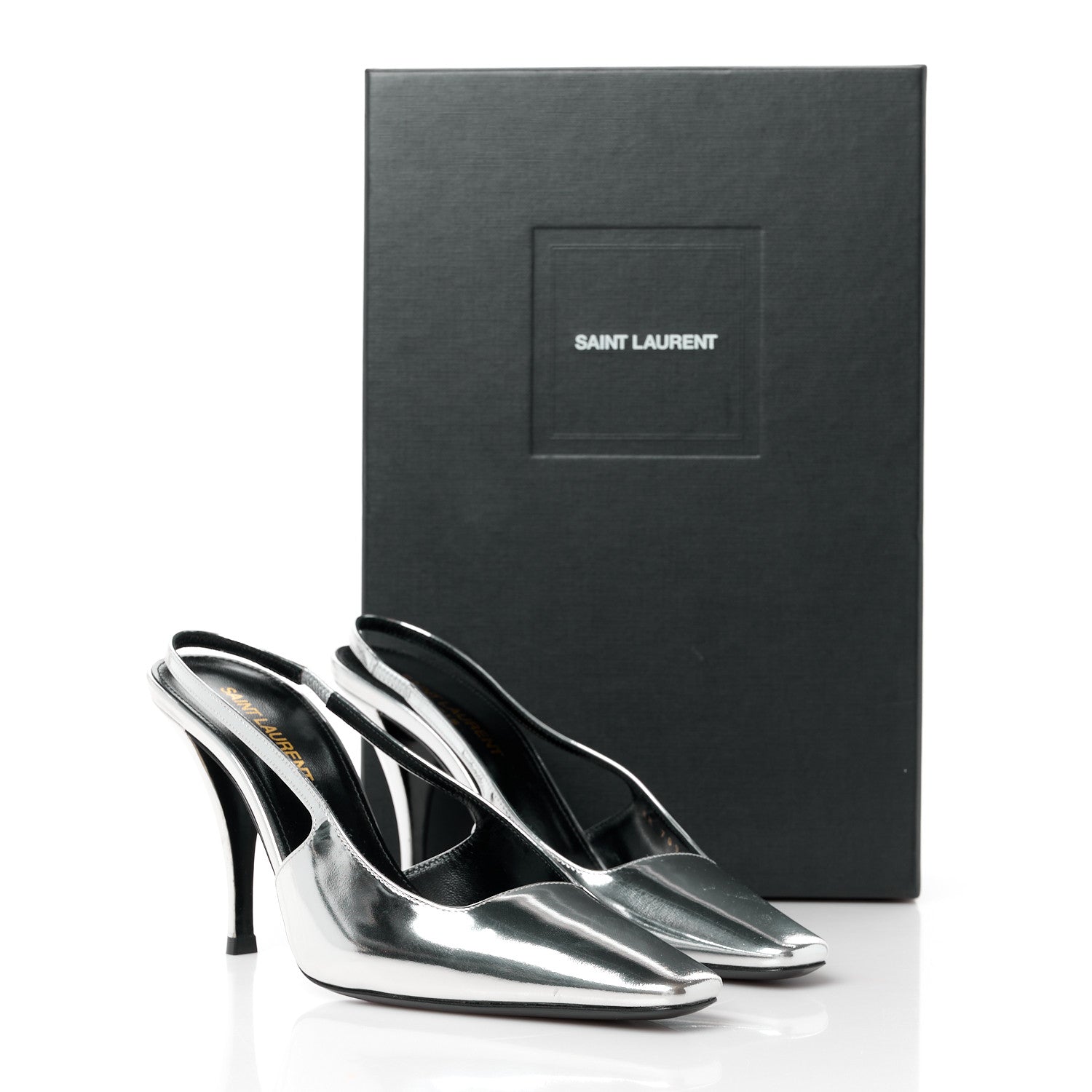 Saint Laurent Patent Tom 90 Dream Slingback Pumps 36 Argento 9 of 9