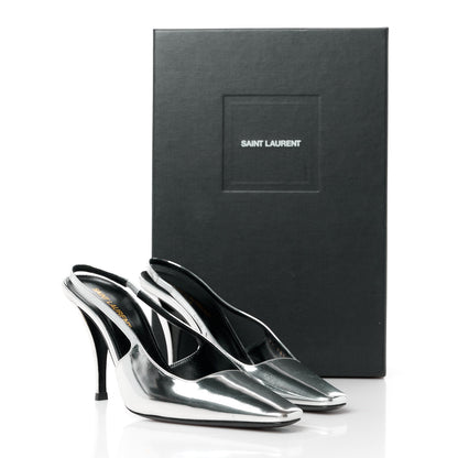 Saint Laurent Patent Tom 90 Dream Slingback Pumps 36 Argento 9 of 9