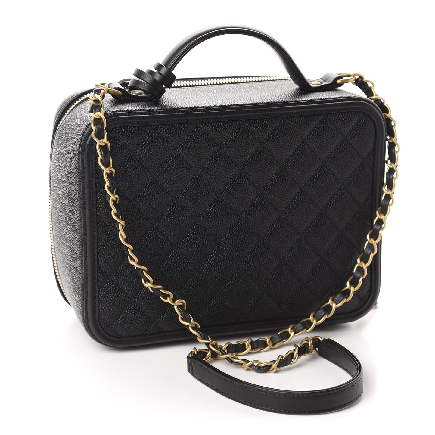 Caviar Quilted Large CC Filigree Vanity Case Black