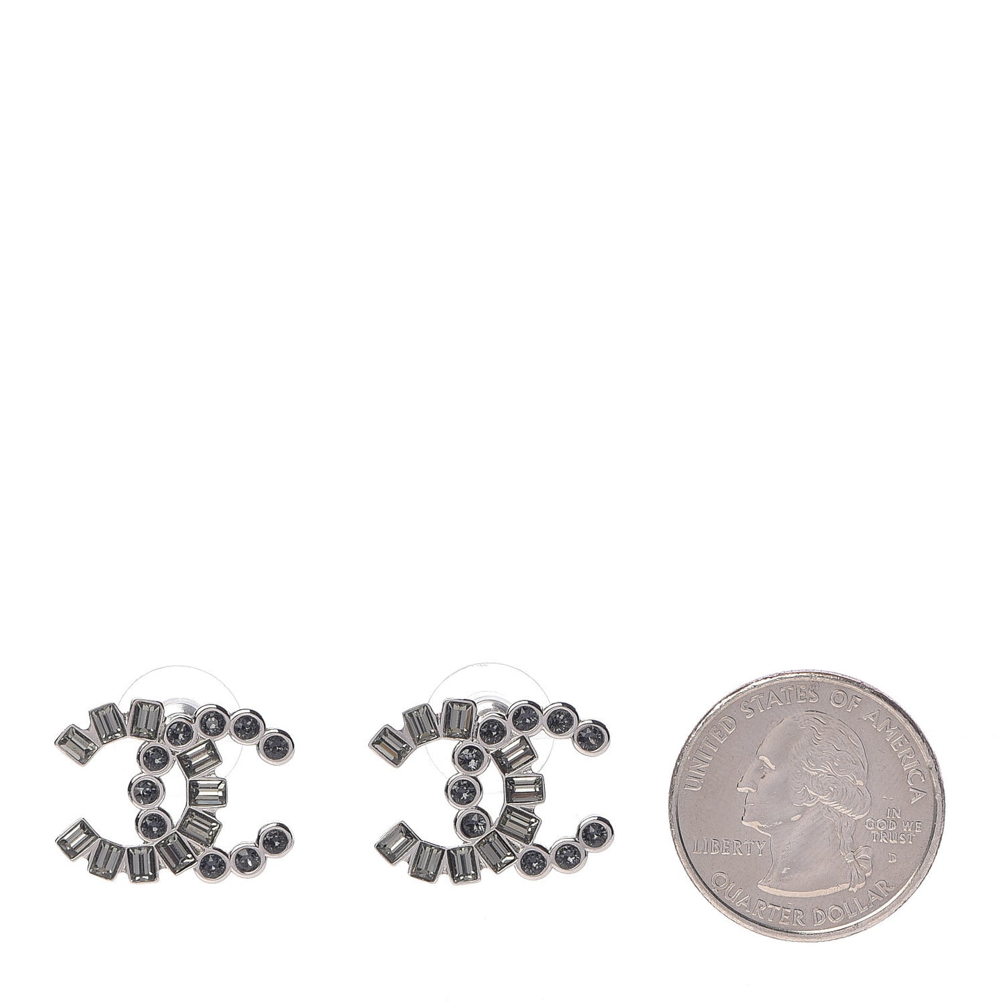 Baguette Crystal CC Earrings Silver