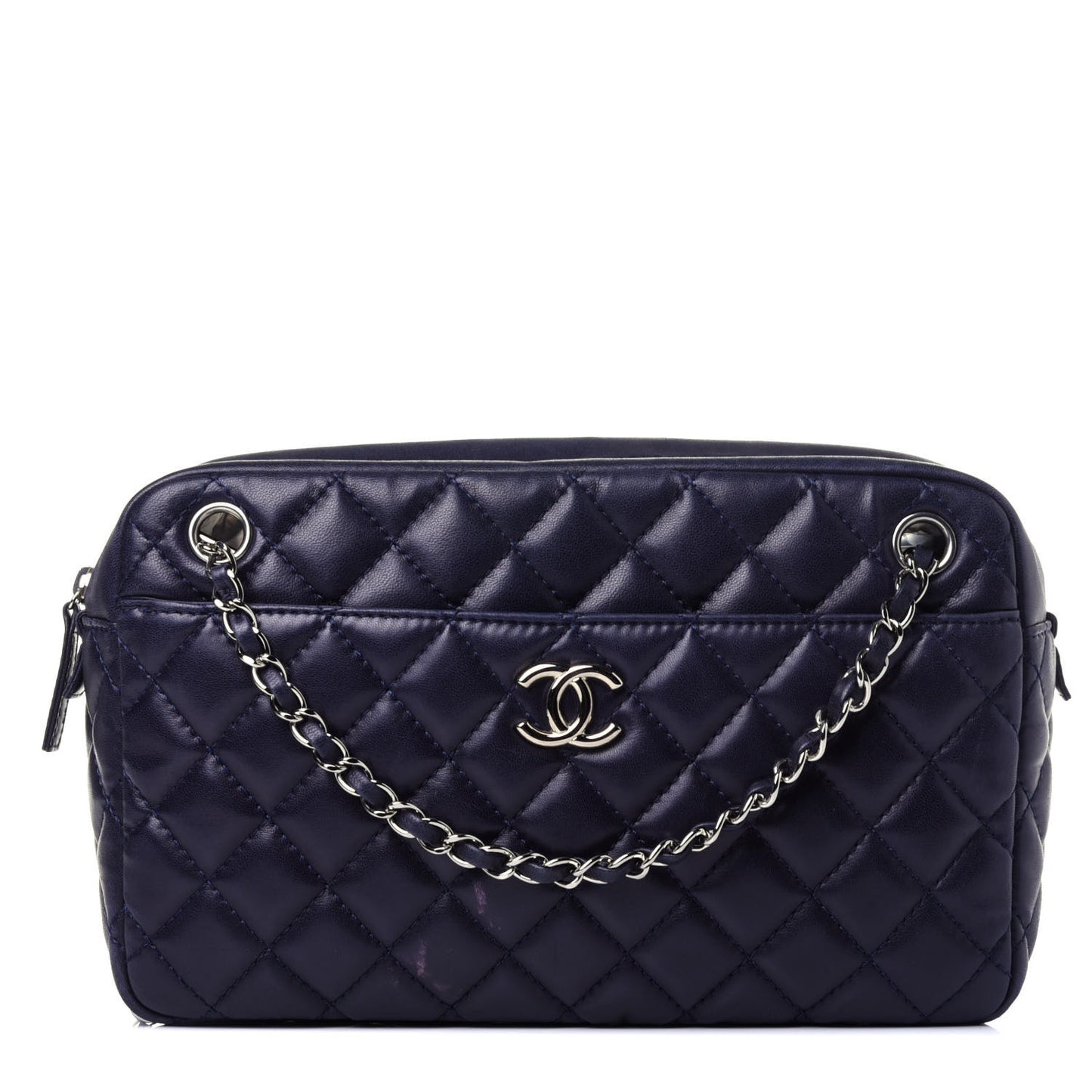 Lambskin Quilted Medium Camera Case Dark Navy Blue