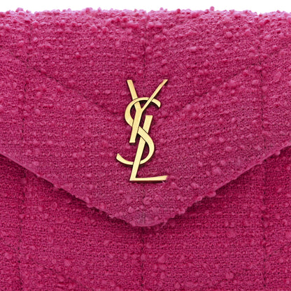 Saint Laurent Boucle Tweed Quilted Toy Loulou Puffer Monogram Chain Satchel Magenta 9 of 11