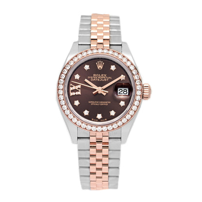 Rolex Stainless Steel 18K Everose Gold Diamond 28mm Oyster Perpetual Datejust Watch Chocolate 279381RBR 1 of 5