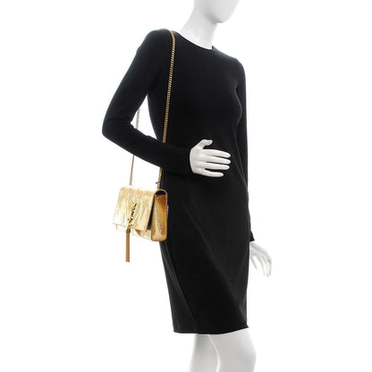 Saint Laurent Metallic Snakeskin Medium Classic Monogram Kate Tassel Satchel Oro 2 of 9