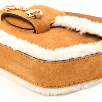 Gucci Suede Shearling Horsebit Mini 1955 Shoulder Bag Honey Beige Milk 11 of 11