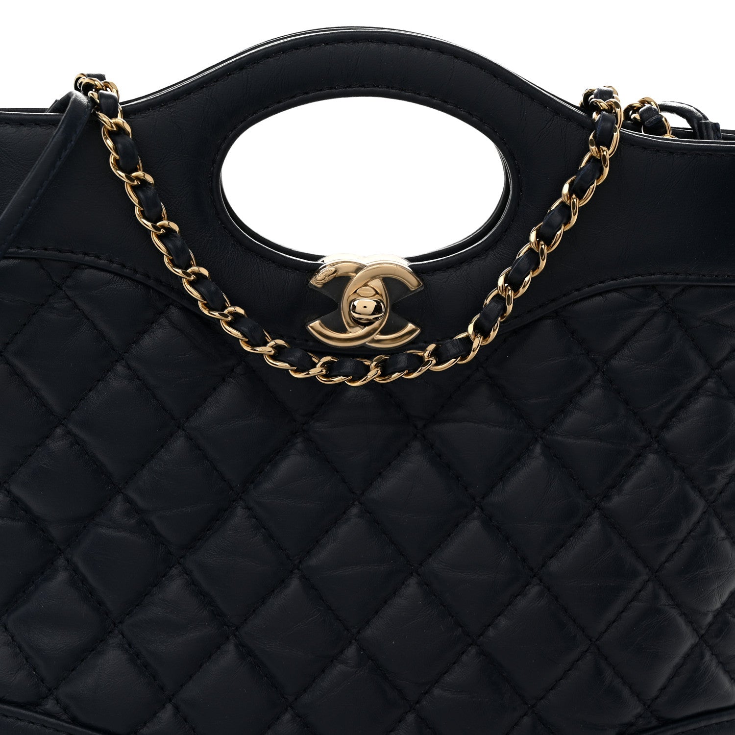 Chanel Shiny Crumpled Calfskin Quilted Mini 31 Shopping Bag Navy Blue 8 of 10