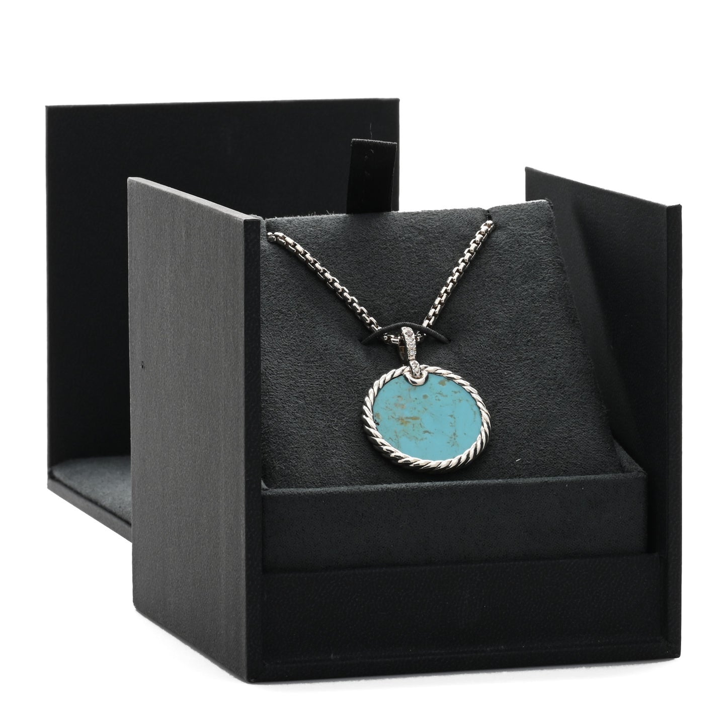 Sterling Silver Diamond Turquoise Mother of Pearl Elements Disc Pendant Necklace