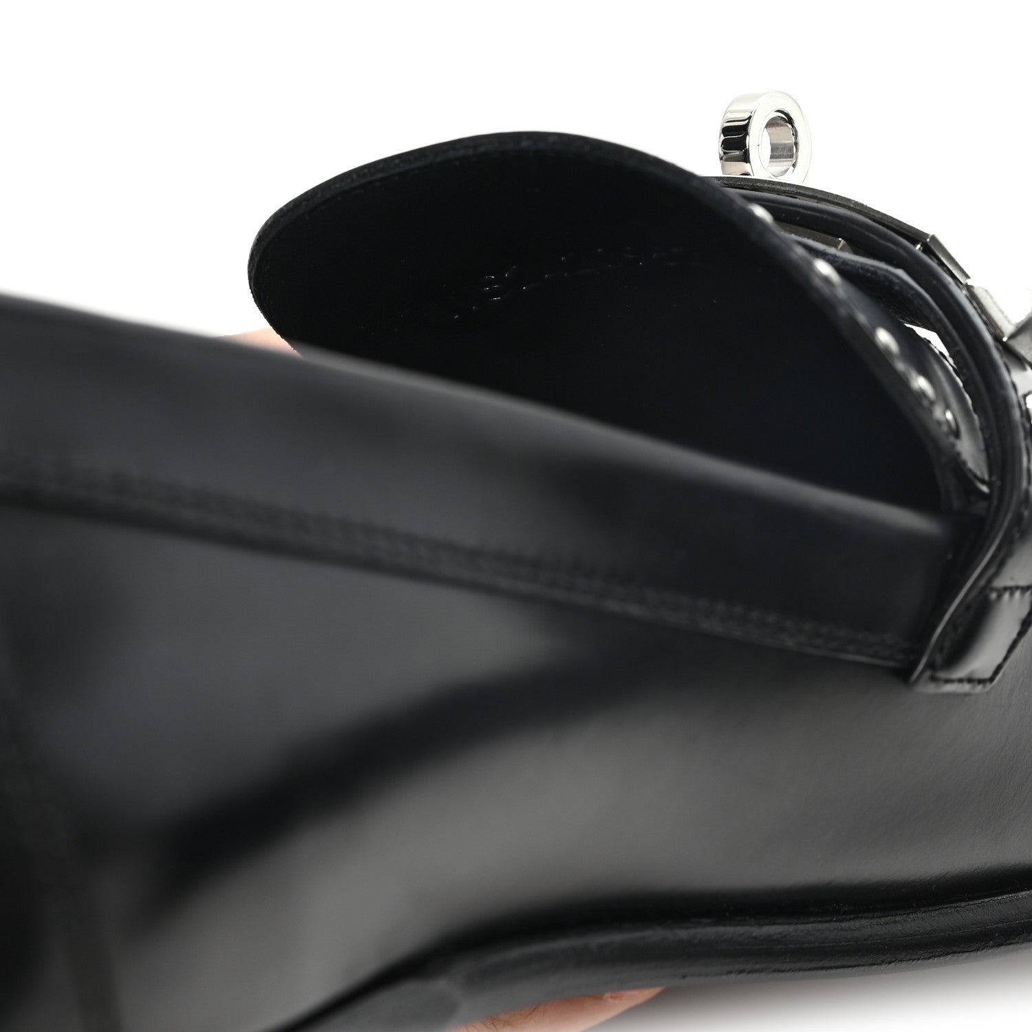 Hermes Glazed Calfskin Medor Studded Fringe Womens Destin Loafer 40 Black 9 of 10