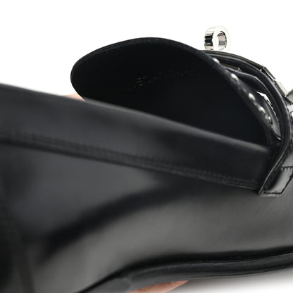 Hermes Glazed Calfskin Medor Studded Fringe Womens Destin Loafer 40 Black 9 of 10