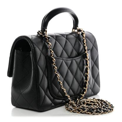 Chanel Lambskin Quilted Mini Top Handle Rectangular Flap Black 3 of 11