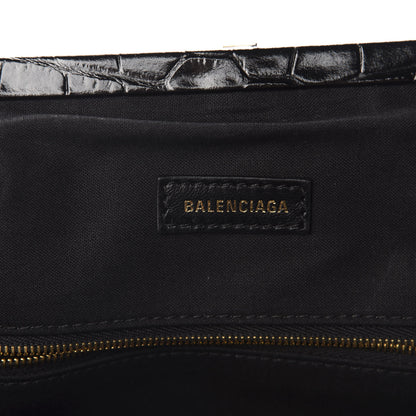 Balenciaga Shiny Supple Calfskin Logo Crocodile Embossed Cloud Crossbody Bag Black White 8 of 10