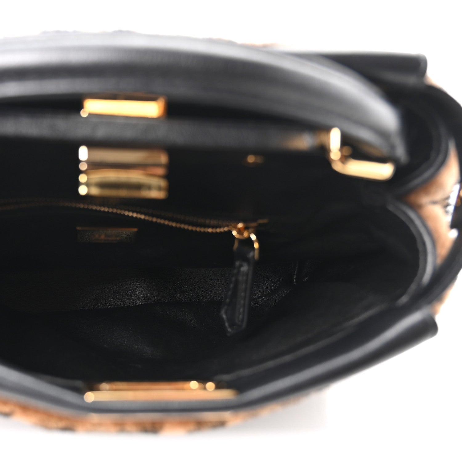 Fendi Shearling Nappa Macro FF 1974 Mini Peekaboo Iconic Satchel Tobacco Black 5 of 10
