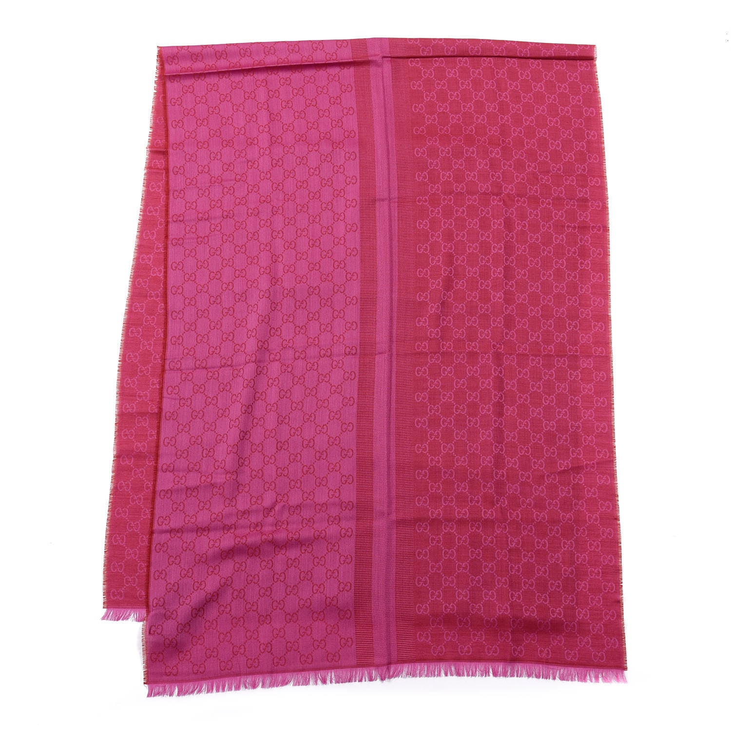 Gucci Wool Silk GG Monogram GGWeblong Fringe Scarf Shawl Red Pink 2 of 4