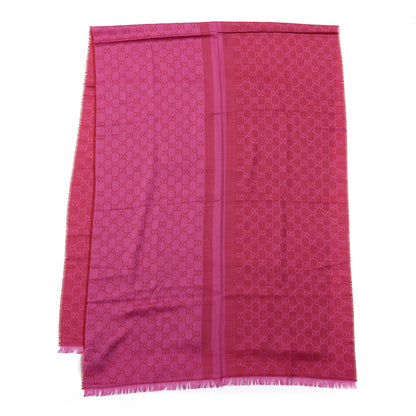 Gucci Wool Silk GG Monogram GGWeblong Fringe Scarf Shawl Red Pink 2 of 4