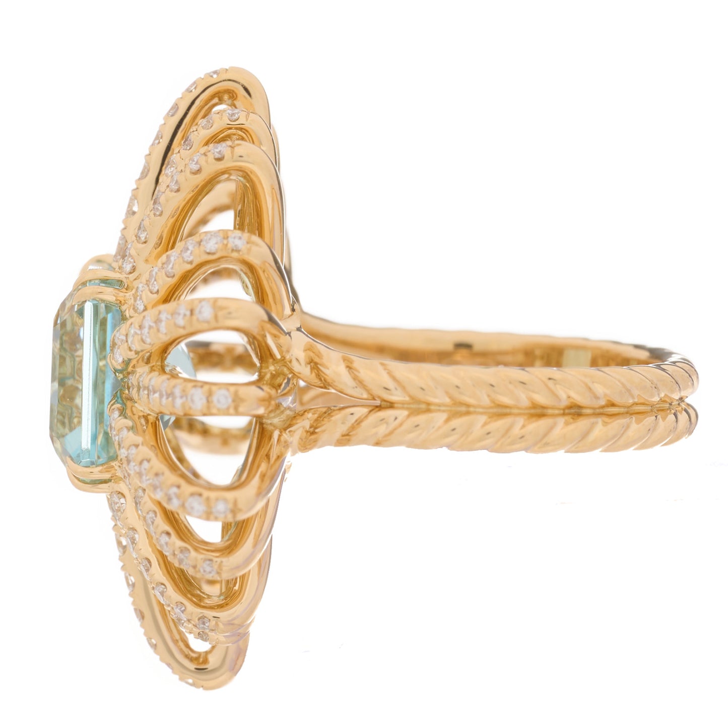 18K Yellow Gold Diamond Aquamarine Starburst Ring 52 6