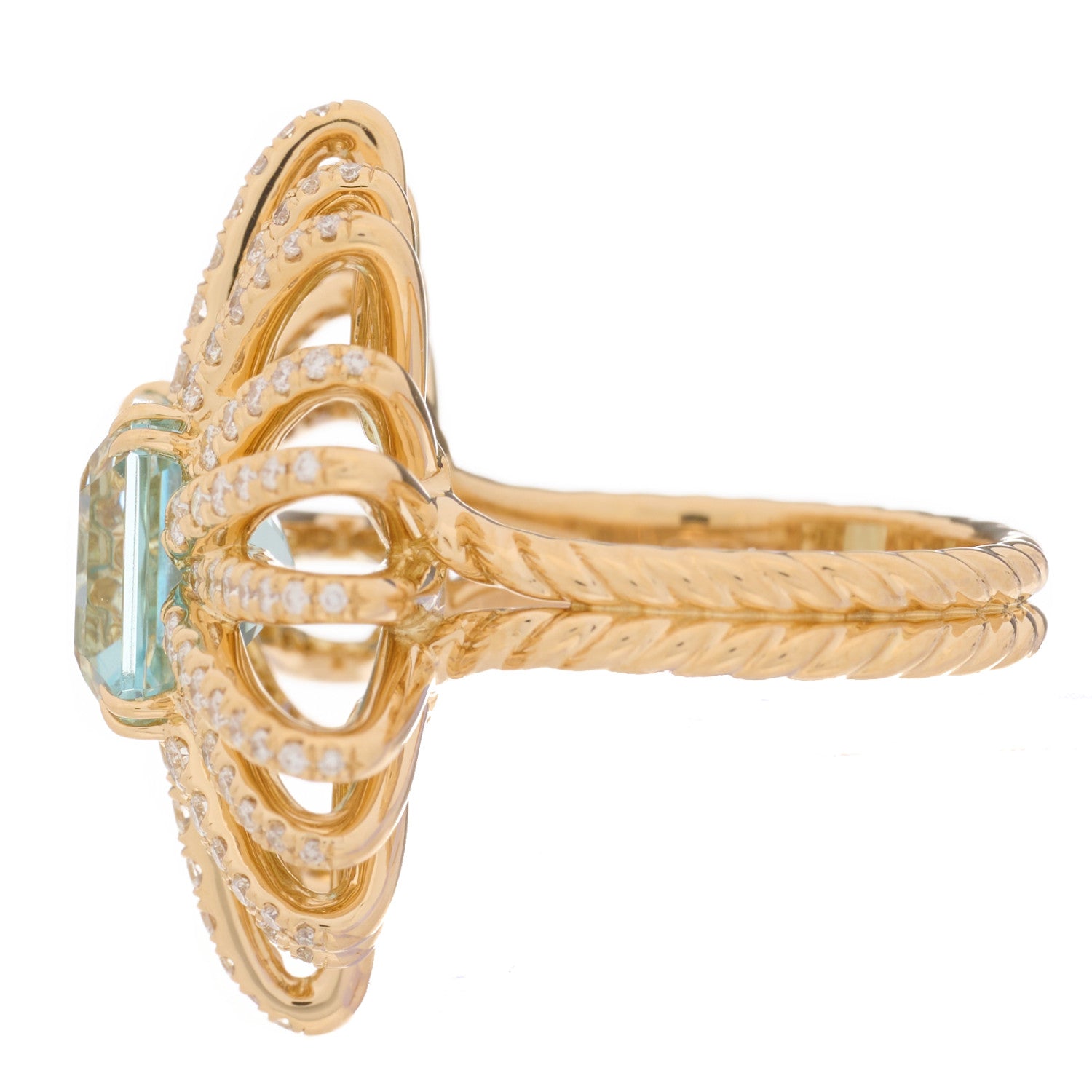 David Yurman 18K Yellow Gold Diamond Aquamarine Starburst Ring 52 6 3 of 6