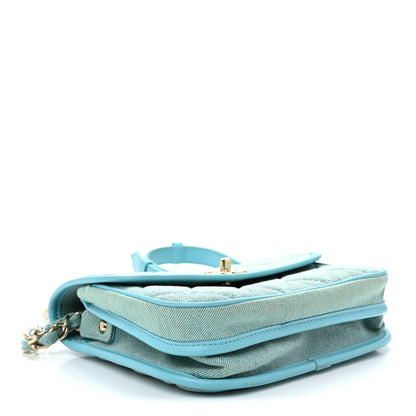 Chanel Denim Quilted Small Messenger Flap Neon Blue 4 of 10