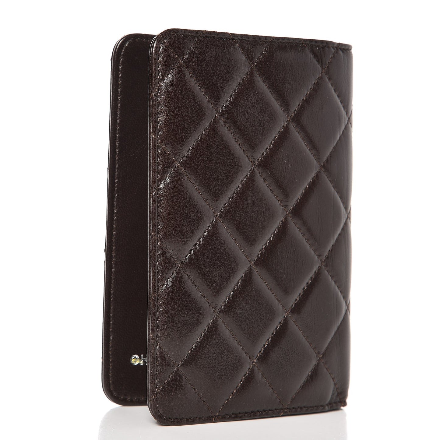 Glazed Lambskin Quilted Agenda Cover Brown