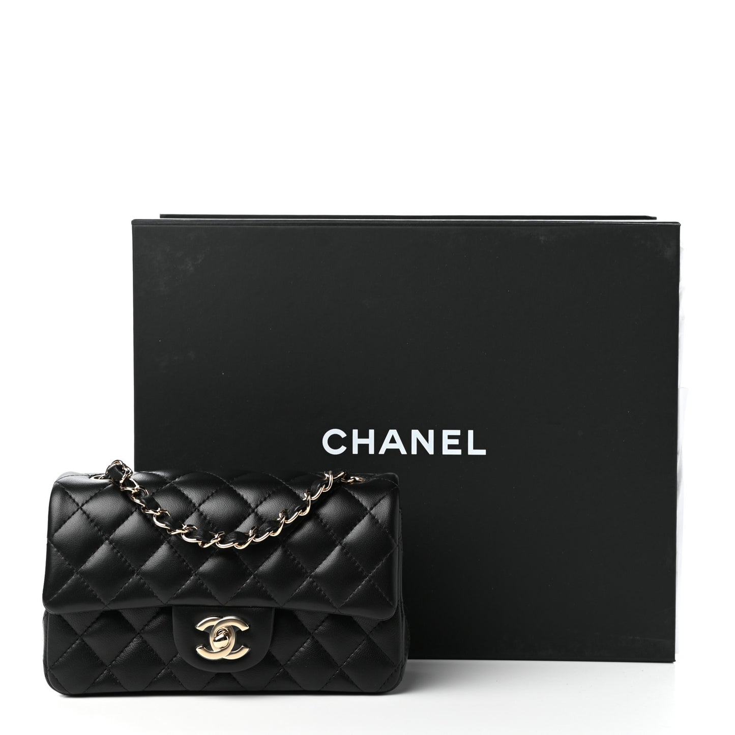 Lambskin Quilted Mini Rectangular Flap Black