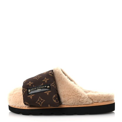Louis Vuitton Nylon Monogram Shearling Pillow Comfort Mules 38 Cacao Brown 1 of 10