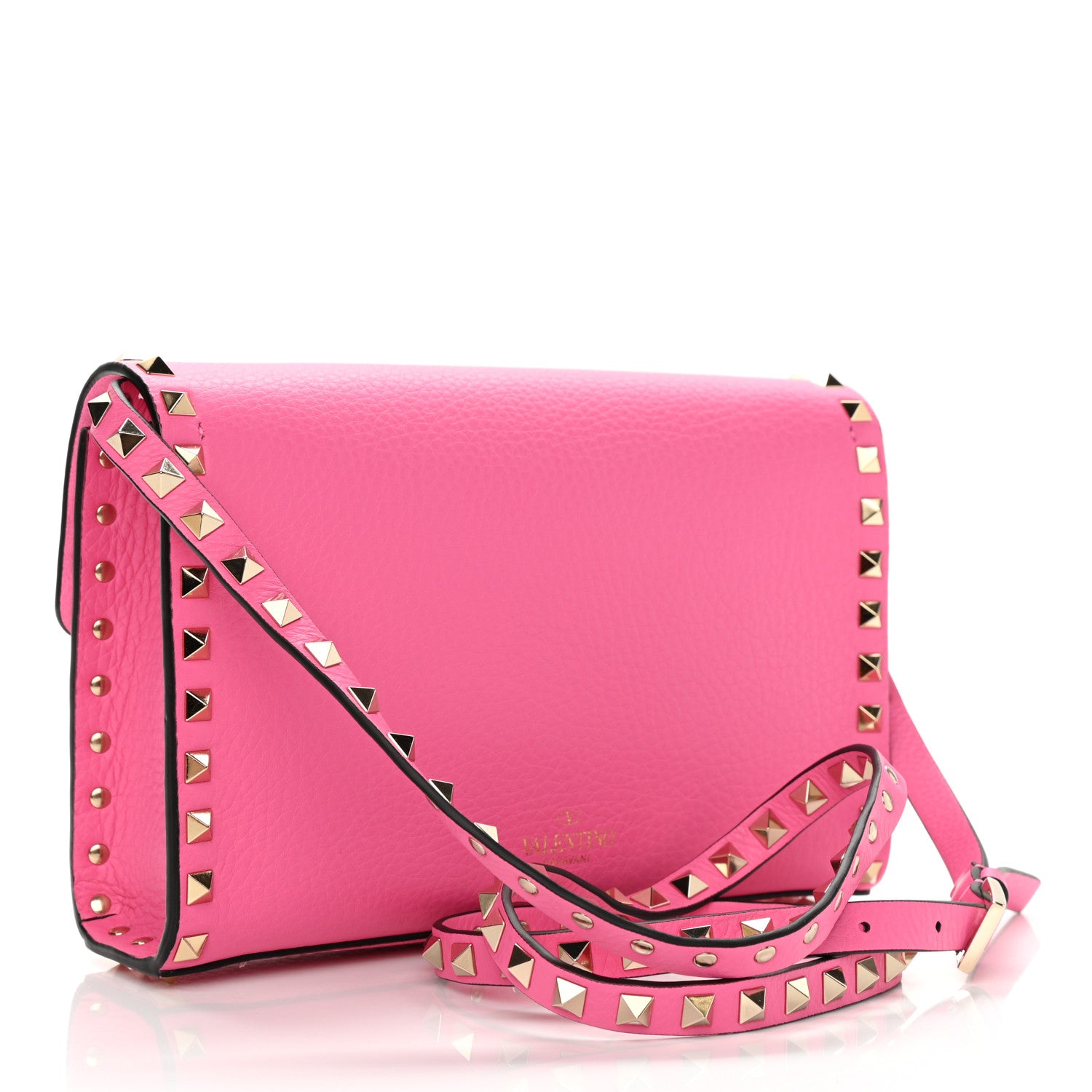 Valentino Garavani Pebbled Calfskin Medium Rockstud Flip Lock Crossbody Bag Pink Orchid 3 of 10