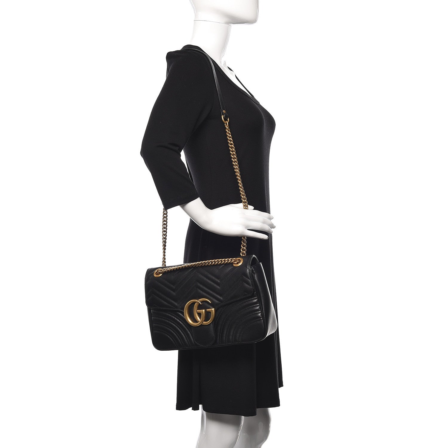 Gucci Calfskin Matelasse Medium GG Marmont Shoulder Bag Black 2 of 12