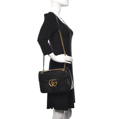Gucci Calfskin Matelasse Medium GG Marmont Shoulder Bag Black 2 of 12