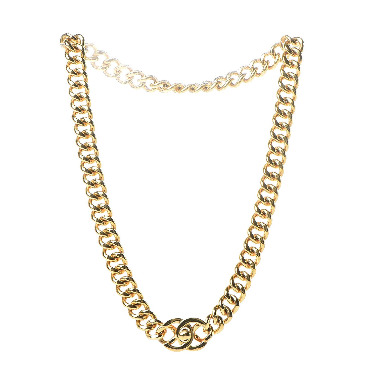 Chanel Chain Link CC Turn Lock Choker Necklace Gold 3 of 6