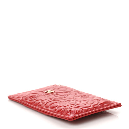 Chanel Caviar Camellia Embossed Classic Flat Wallet Pouch Red 4 of 9