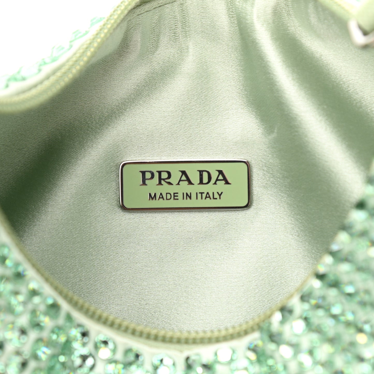 Satin Crystal Mini Re-Edition 2000 Bag Acqua