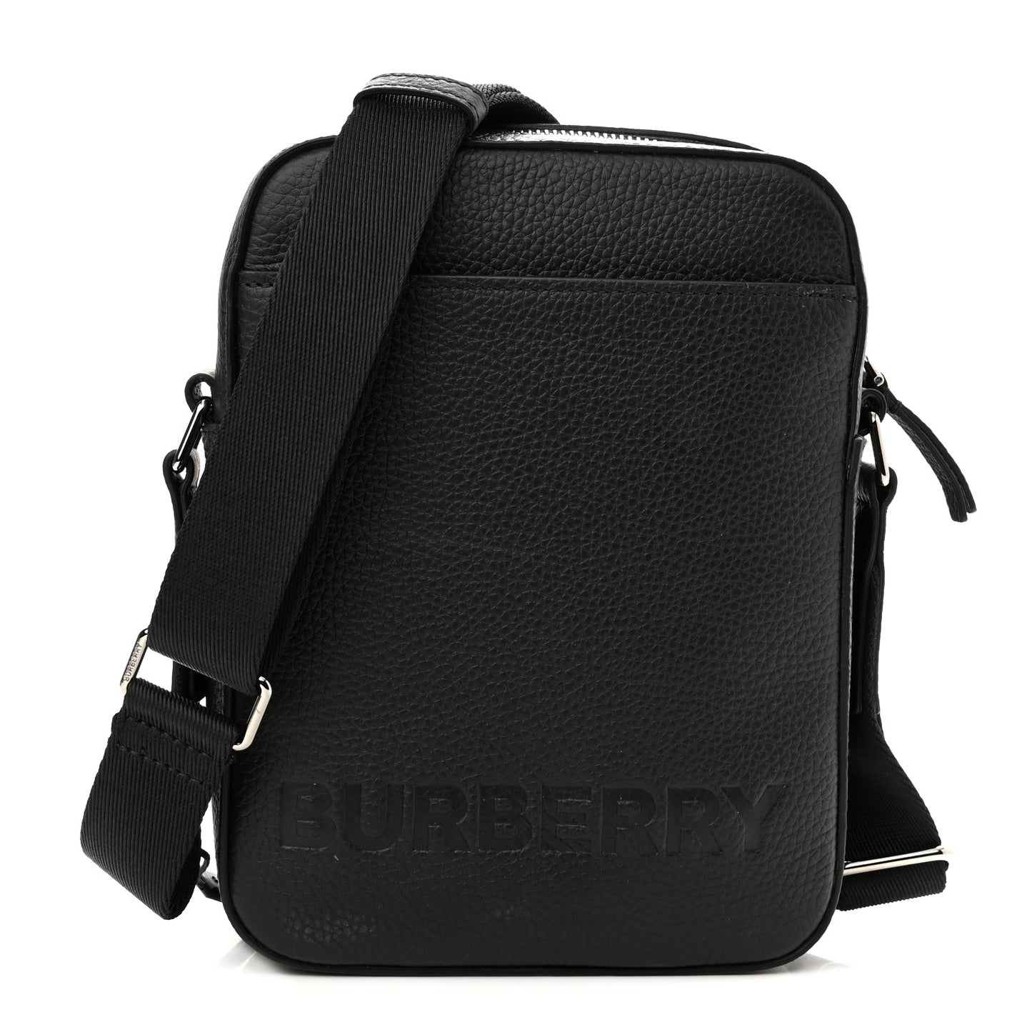 Pebbled Calfskin Logo Embossed Thornton Messenger Bag Black