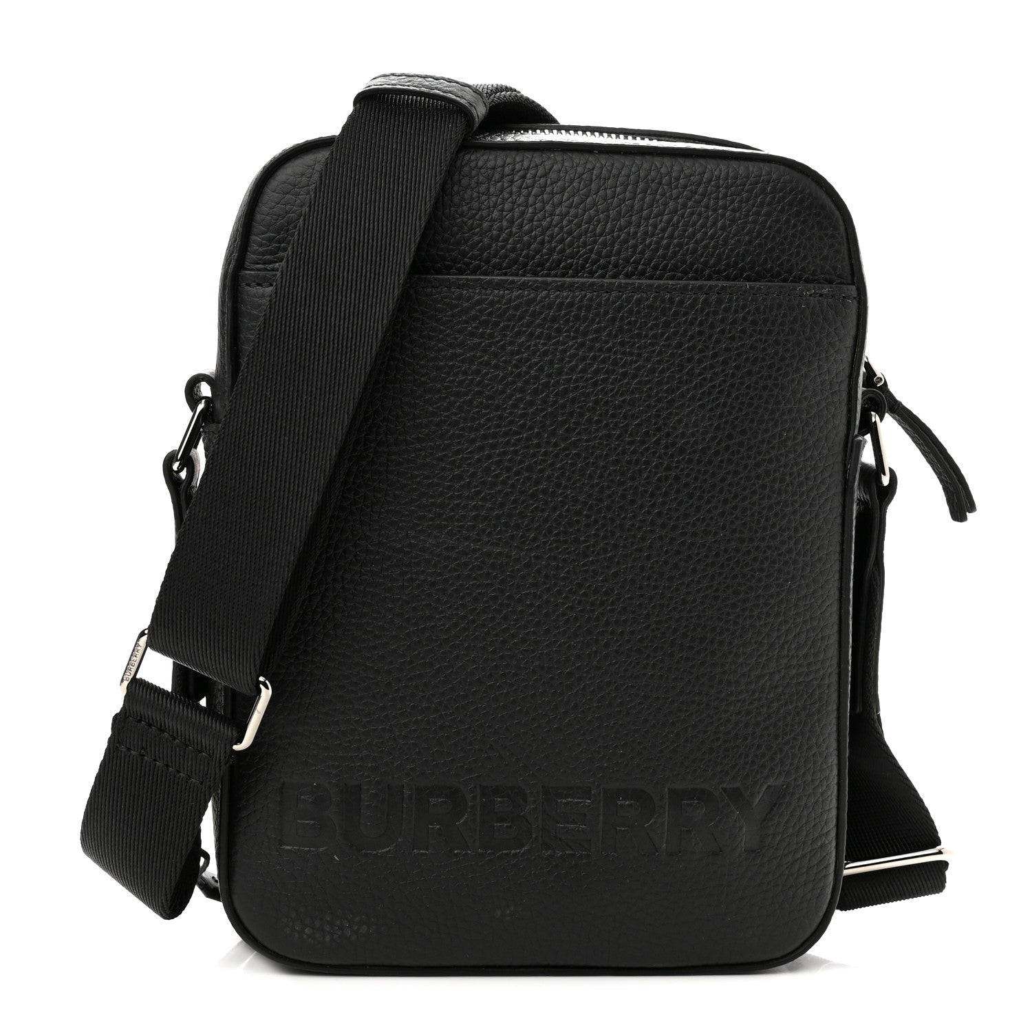 Burberry Pebbled Calfskin Logo Embossed Thornton Messenger Bag Black 1 of 9