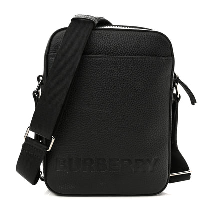 Burberry Pebbled Calfskin Logo Embossed Thornton Messenger Bag Black 1 of 9