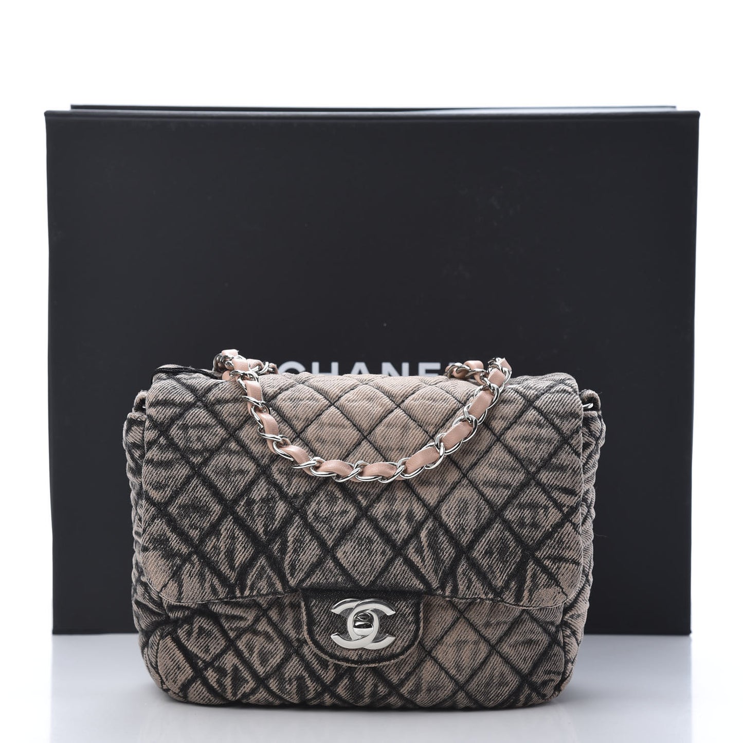 Washed Denim Quilted Small Denimpression Flap Rose Clair