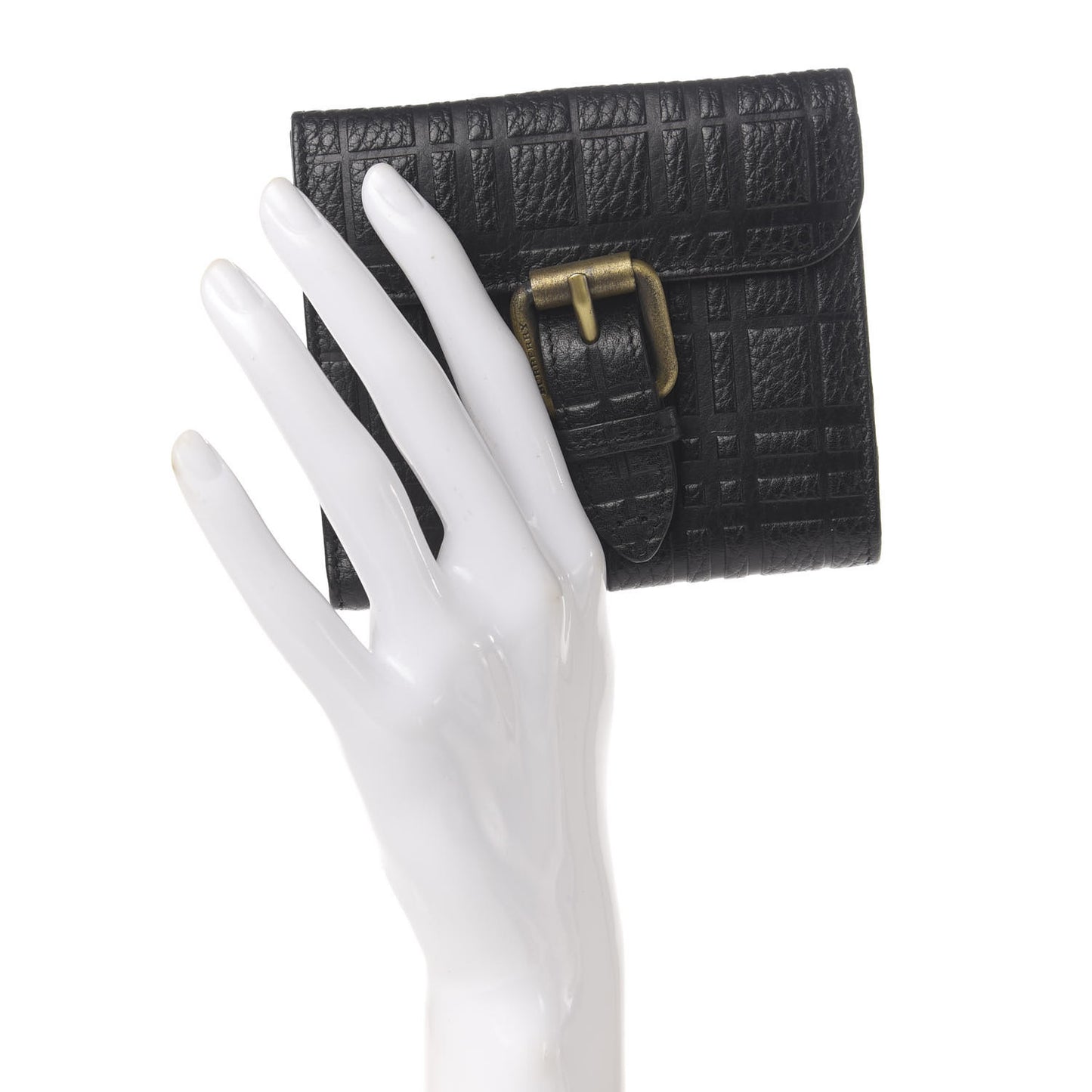 Signature Grain Calfskin Check Embossed Compact Wallet Black