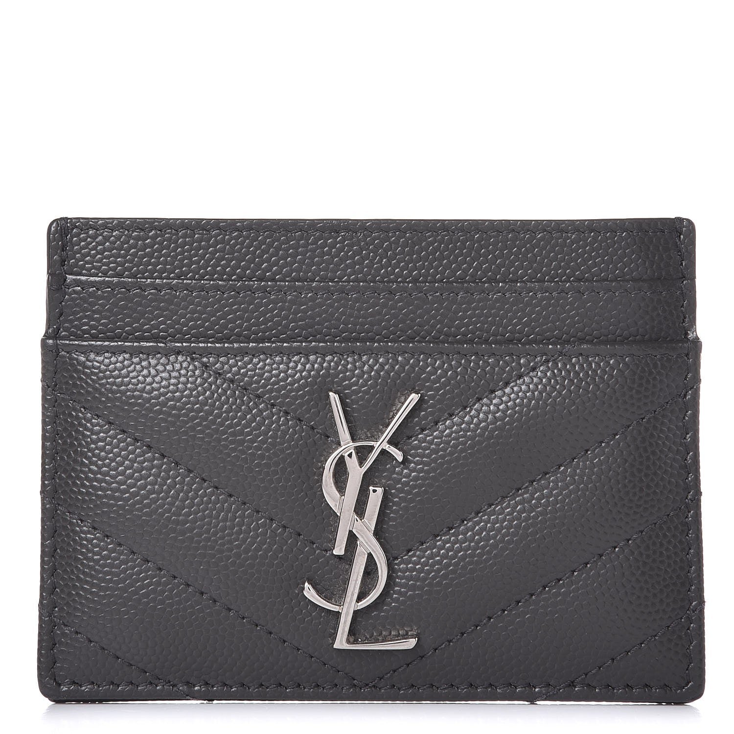 Saint Laurent Grain De Poudre Matelasse Chevron Monogram Card Case Coal 1 of 7
