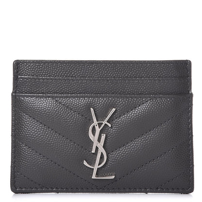 Saint Laurent Grain De Poudre Matelasse Chevron Monogram Card Case Coal 1 of 7