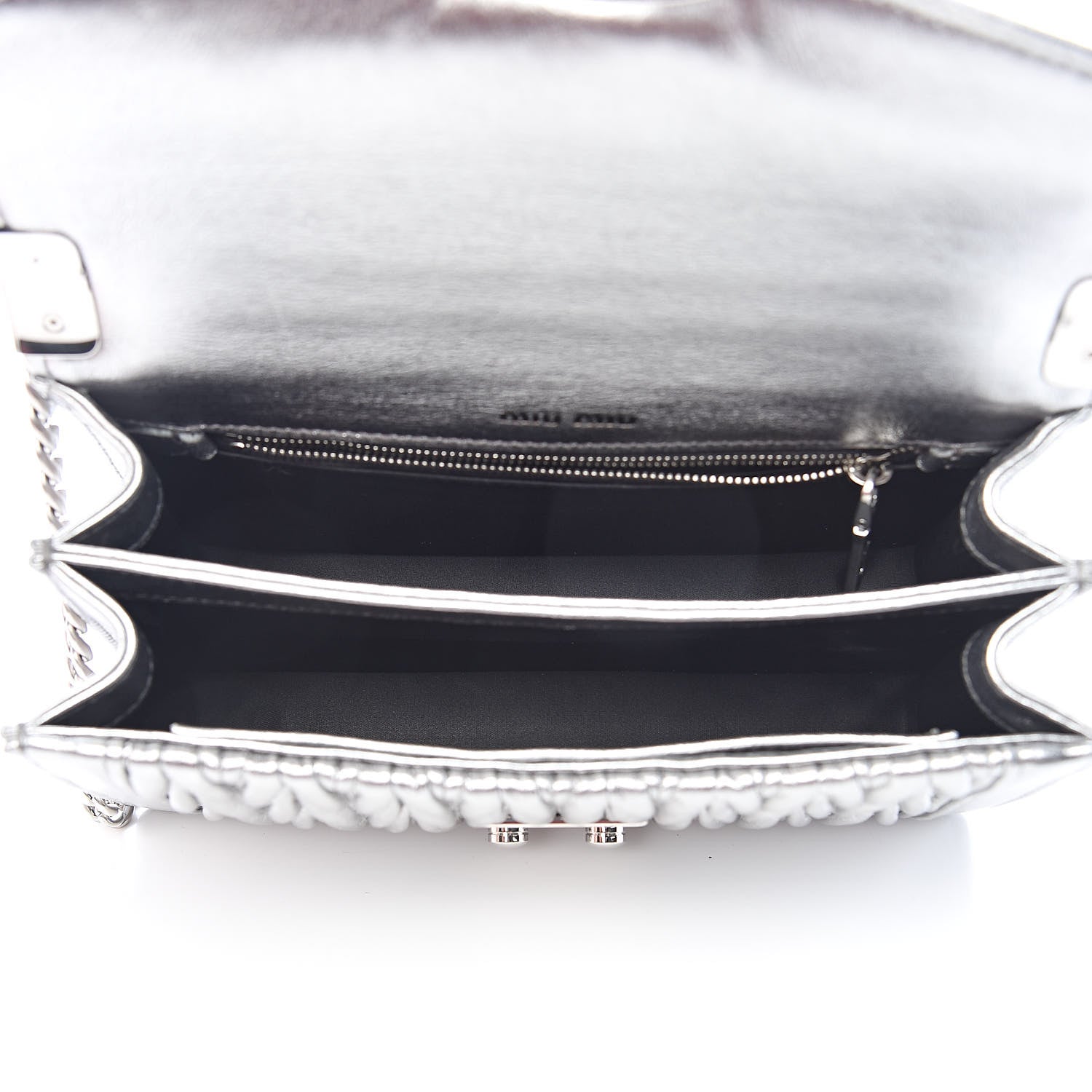 Miu Miu Metallic Lambskin Confidential Matelasse Chain Shoulder Bag Cromo 5 of 11
