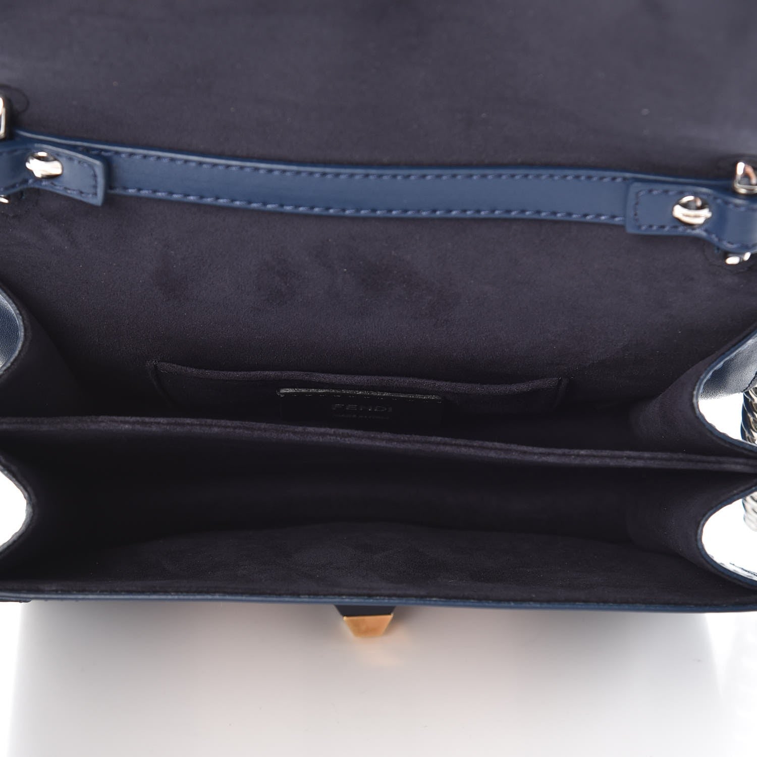 Fendi Canvas Calfskin Striped Small Kan I Shoulder Bag Midnight Blue 5 of 10