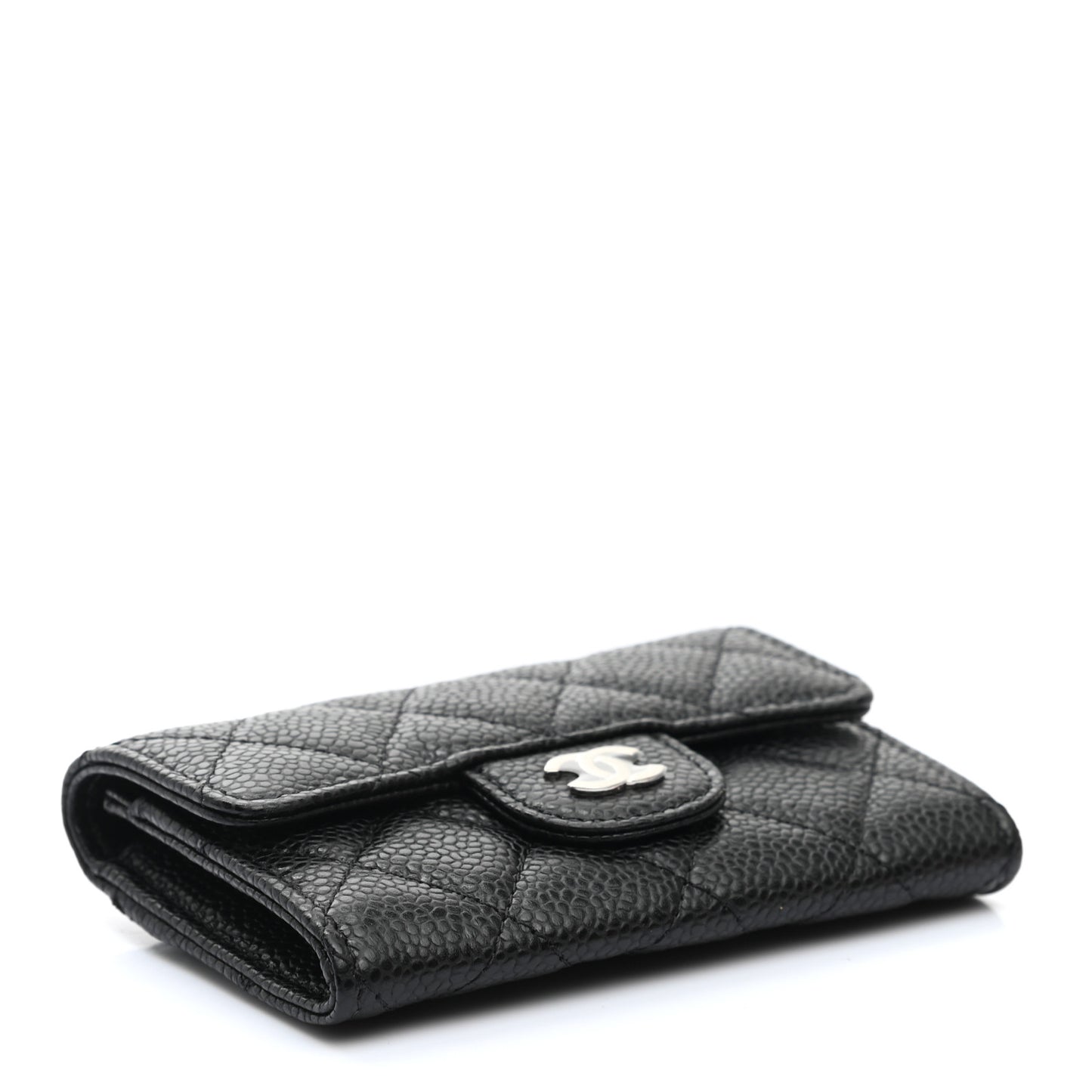 Caviar Quilted Flap Card Holder Wallet Black