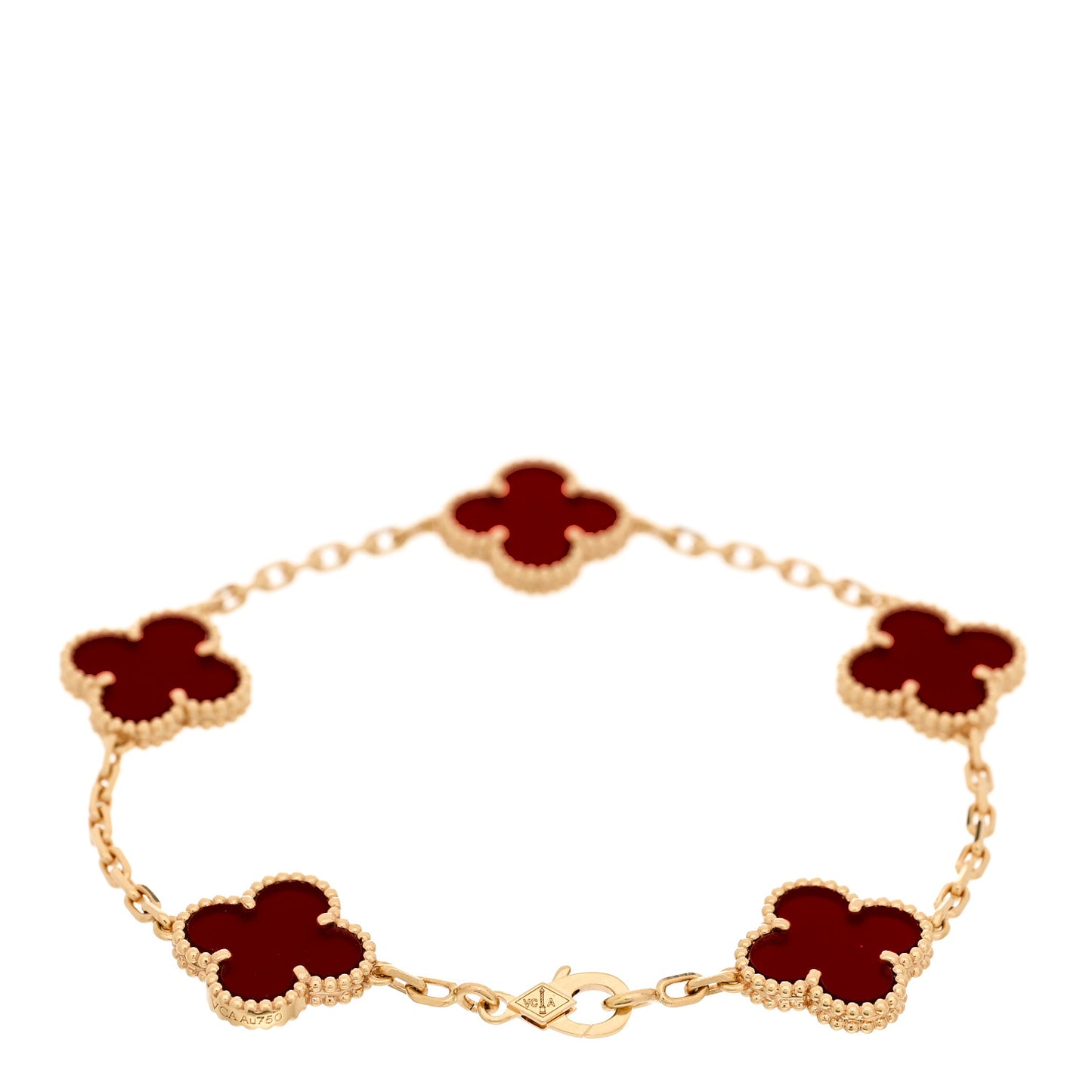 18K Yellow Gold Carnelian 5 Motifs Vintage Alhambra Bracelet