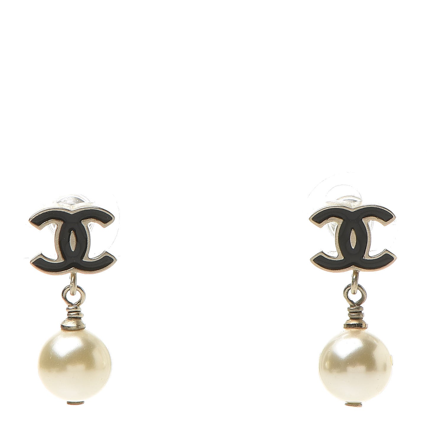 Pearl Enamel CC Drop Earrings Black Gold