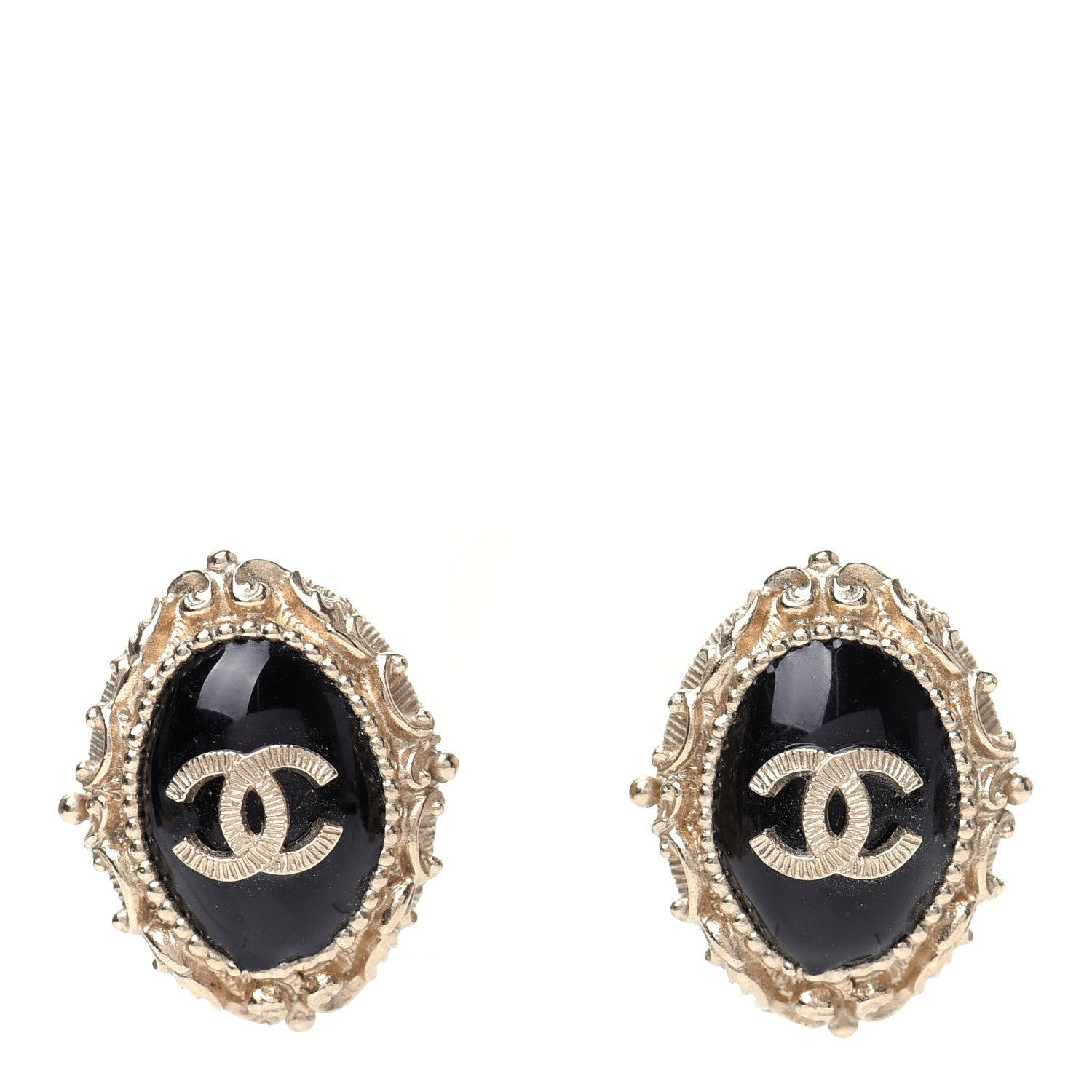 Chanel Enamel CC Oval Clip On Earrings Gold Black 1 of 5