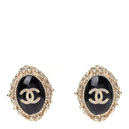 Chanel Enamel CC Oval Clip On Earrings Gold Black 1 of 5