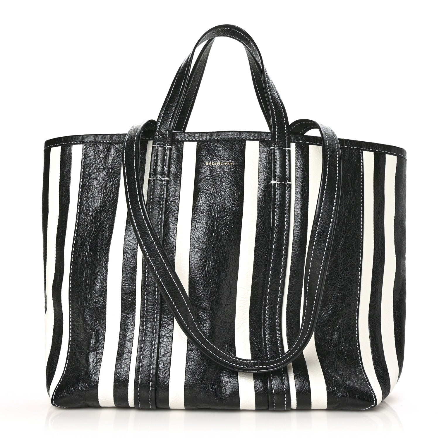 Balenciaga Agneau Arena Striped Patchwork Large Barbes East West Shopper Black White 1 of 5